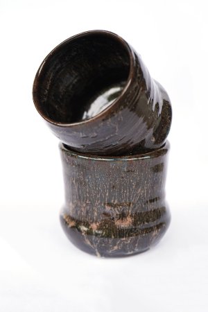 handgetöpferter Keramik Kaffee Becher braun beige